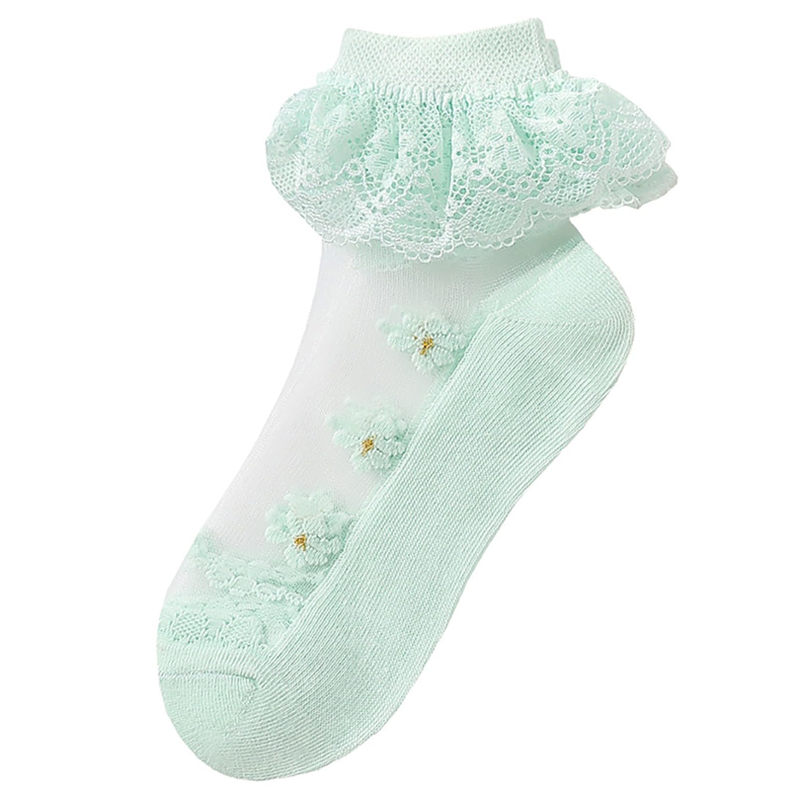Baby Girls Socks Thin Lace Floral Print Socks Kids Toddler Non Slip Ruffle Socks Infant Socks (Green, 10-12 Years)