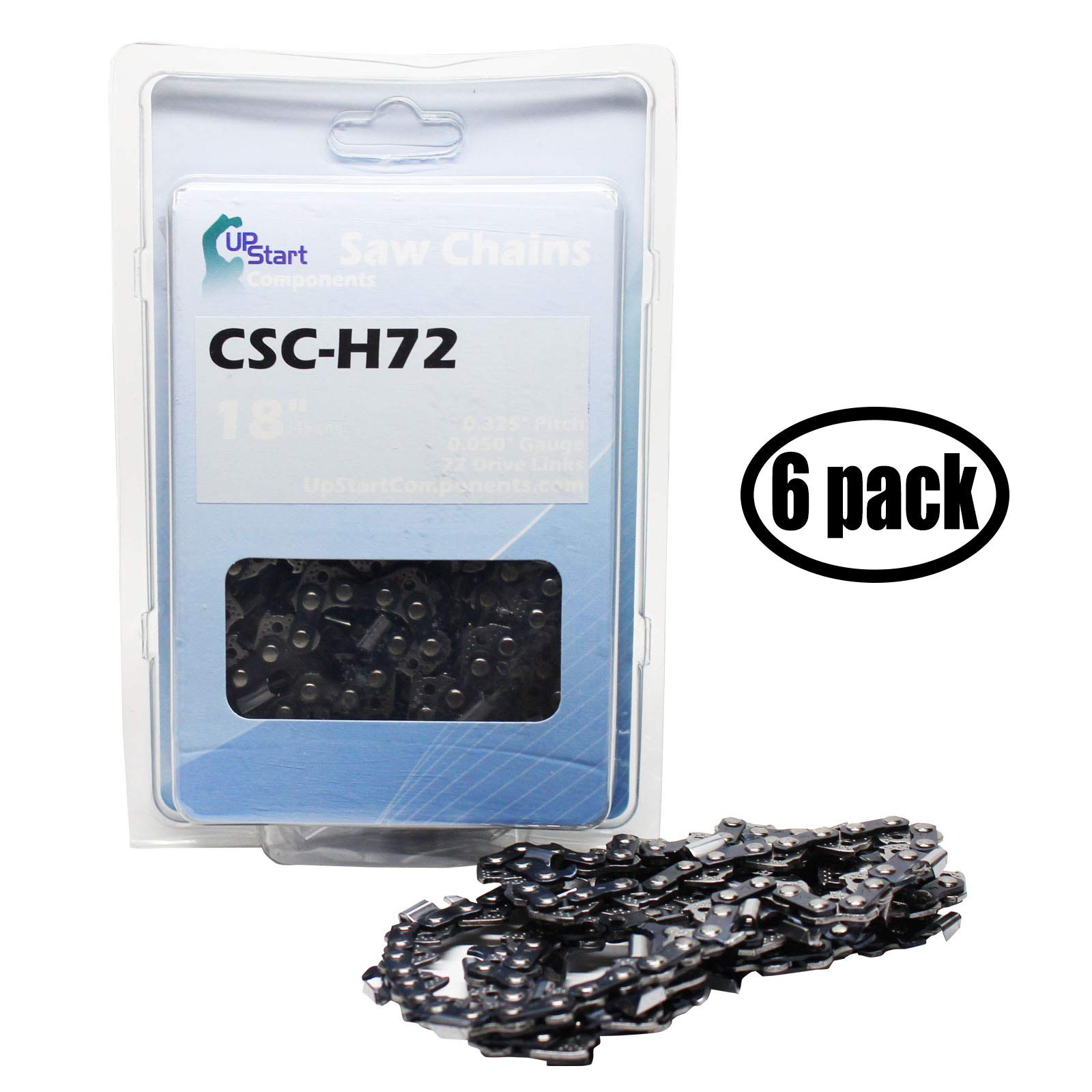 UpStart Components6-Pack 18" Semi Chisel Saw Chain for Oregon H72 Chainsaws - (18 inch, 0.325" Pitch, 0.050" Gauge, 72 Drive Links, CSC-H72)