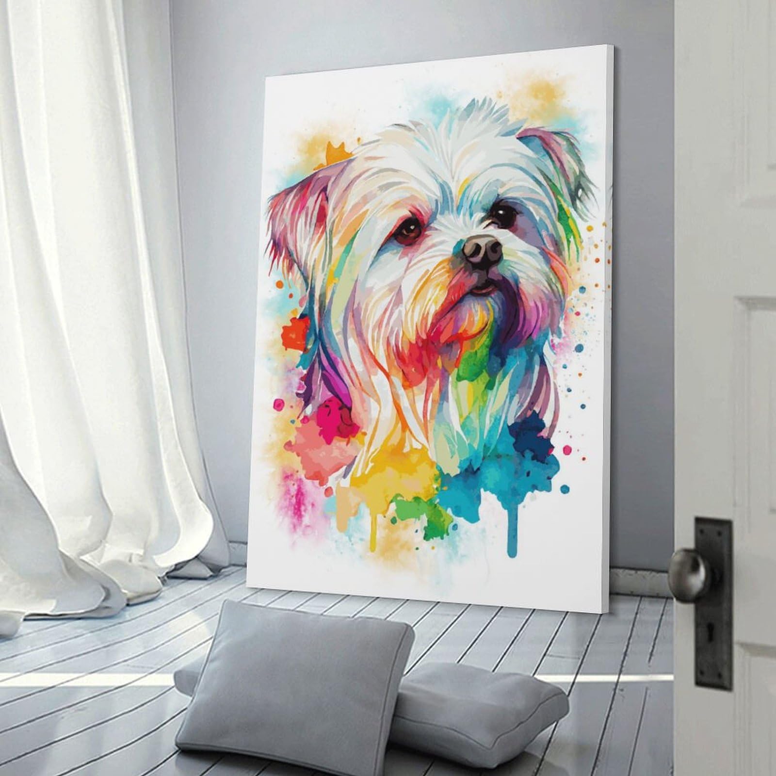 Bunter Malteser-Hund, Kunst-Wanddekoration, Poster, Leinwanddruck, moderne Wandkunst, Bild, Wandbehang für Wohnzimmer, Schlafzimmer, Heimdekoration, 40 x 60 cm