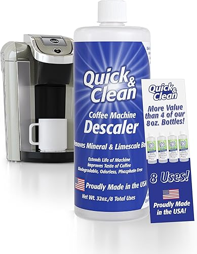 Quick & Clean Descalcificador de 32 onzas (8 usos totales) - Fabricado en los Estados Unidos - Solución de descalcificación para Nespresso, Ninja,