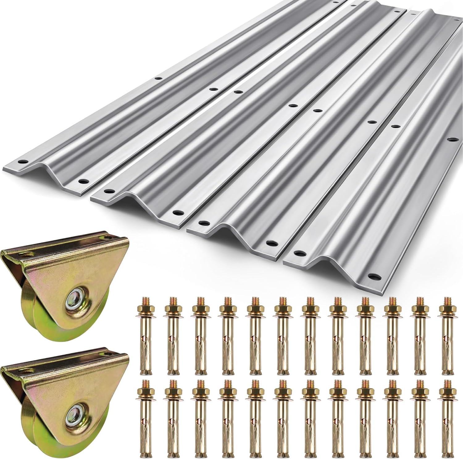 24 ft Sliding Gate V Track Kit 3mm Thick Galvanized Inverted V Rail with 2 Pack 3" V-Groove Wheels, 4 x 6ft Sections Heavy Duty Driveway Gate Track System