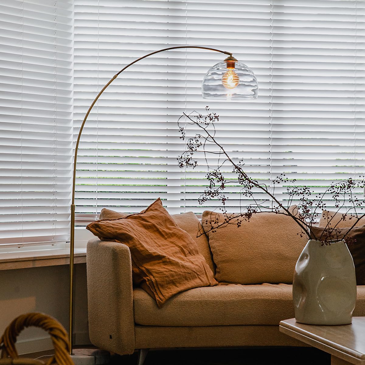 Qazqa arc - Lampada da terra con paralume Moderno - 1 luce - L 155 cm - Oro/Ottone - Moderno - Soggiorno I Camera da letto