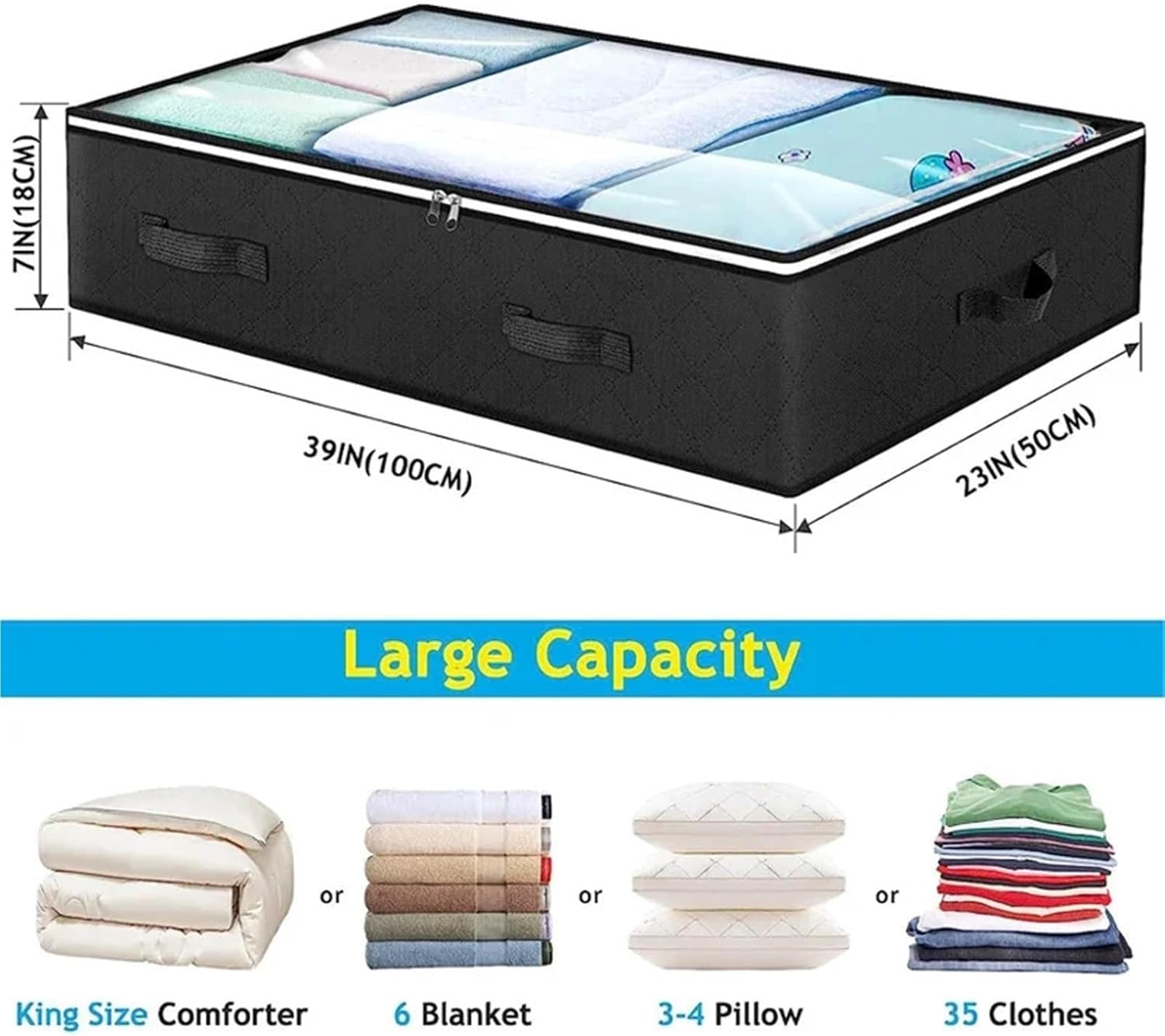 Under Bed Storage Box Non-Woven Underbed Quilt Storage Bag Organizer Wardrobe Clothes Finishing Bag Foldable Storage Box(1Pack Grey)