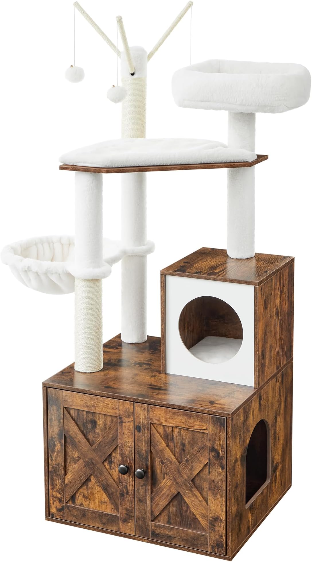 Feandrea WoodyWonders 2-in-1 Modern Cat Tower, Cat Condo with Scratching Posts, Rustic Brown PCT113X01