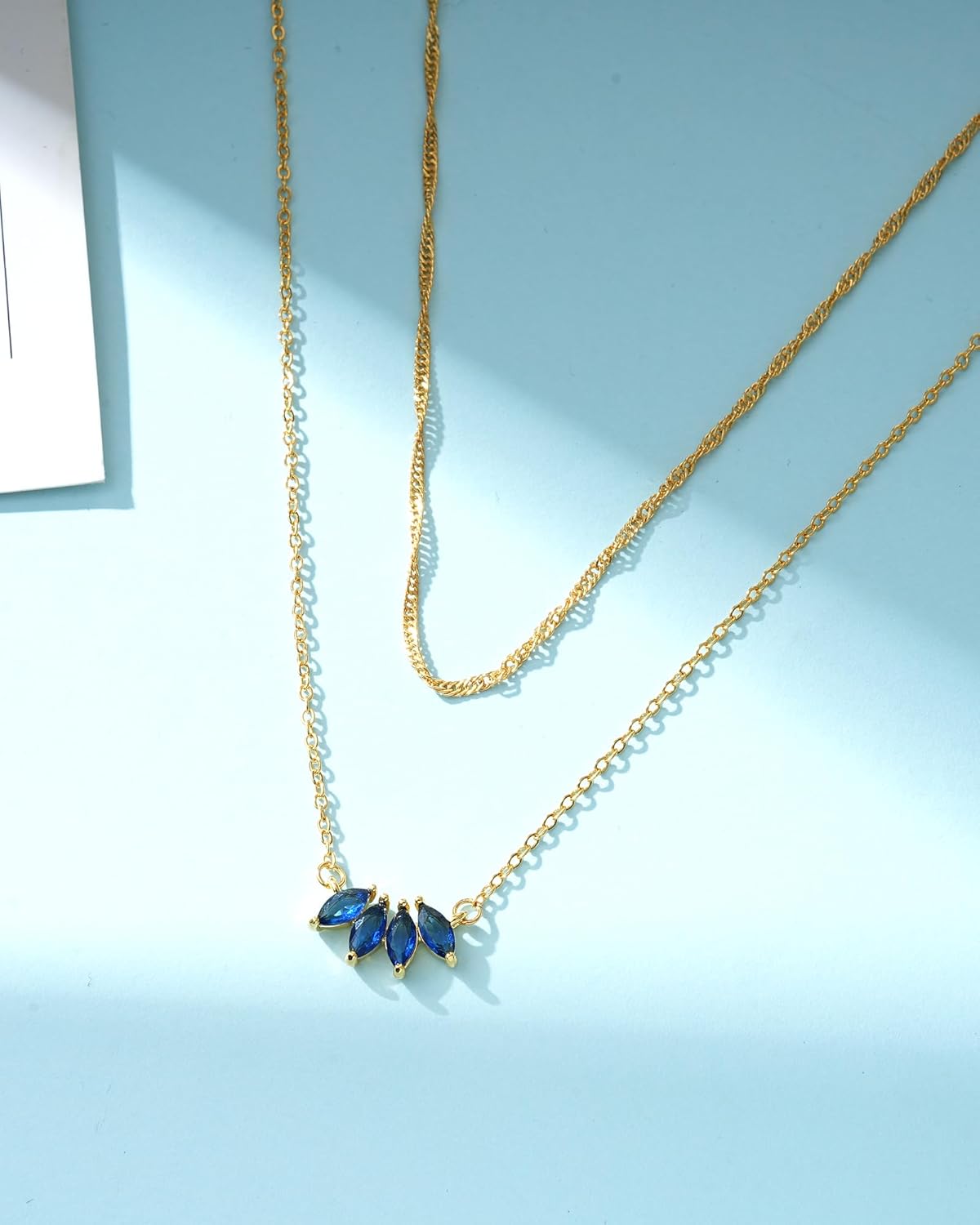 ACECHA Dainty Gold Leaf Necklaces for Women Trendy, 18K Plated Gold Colorful Cubic Zirconia Pendant, Simple Choker, Layered Necklace Jewelry Gifts for Mom Wife Daughter - Image 7