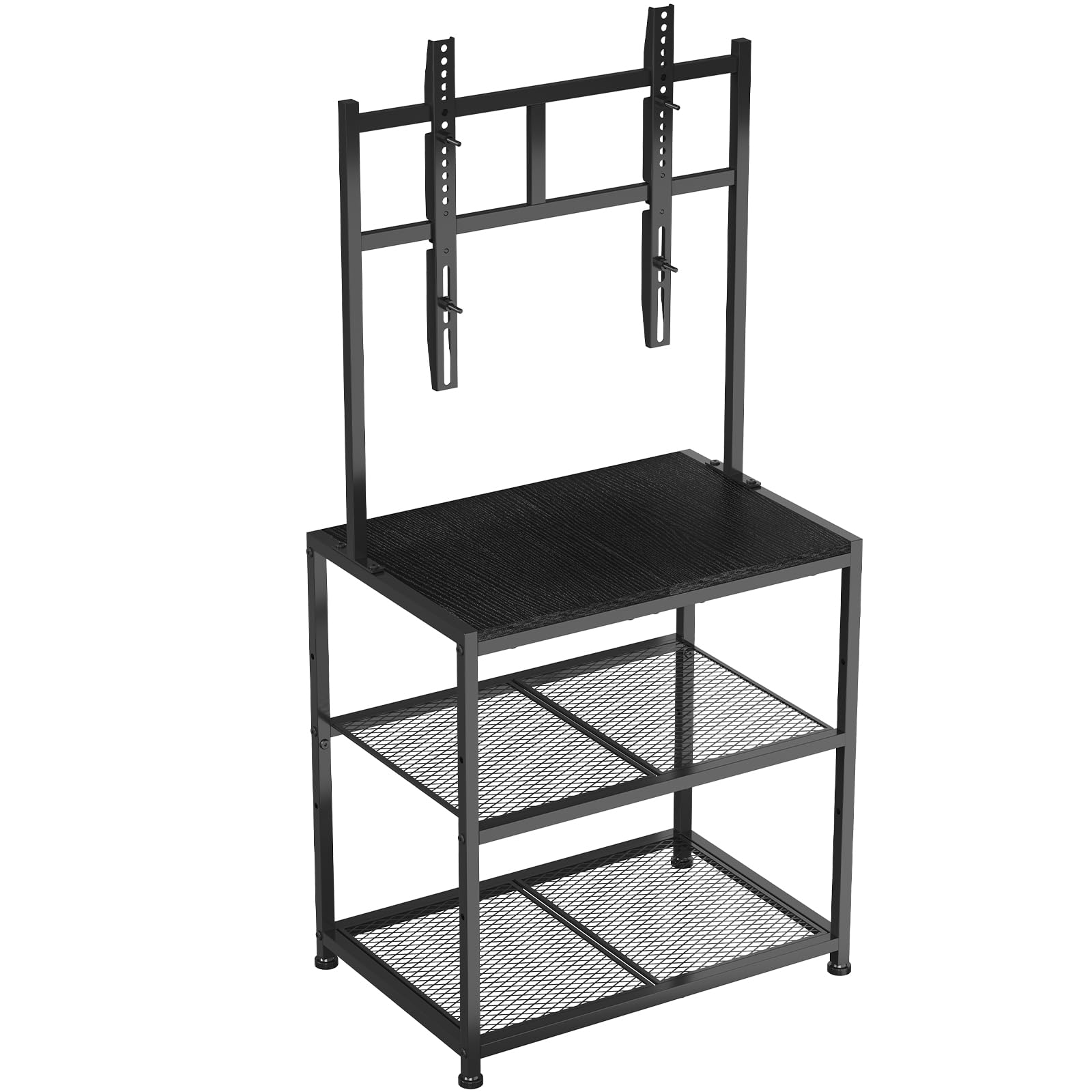 Photo 1 of 23 Inch to 50 Inch Floor Small Corner TV Stand with Storage Shelves for Living Room Bedroom, Universal Floor Television Stands with Mount, Farmhouse Black TV Table Desk Shelf for Small Spaces
