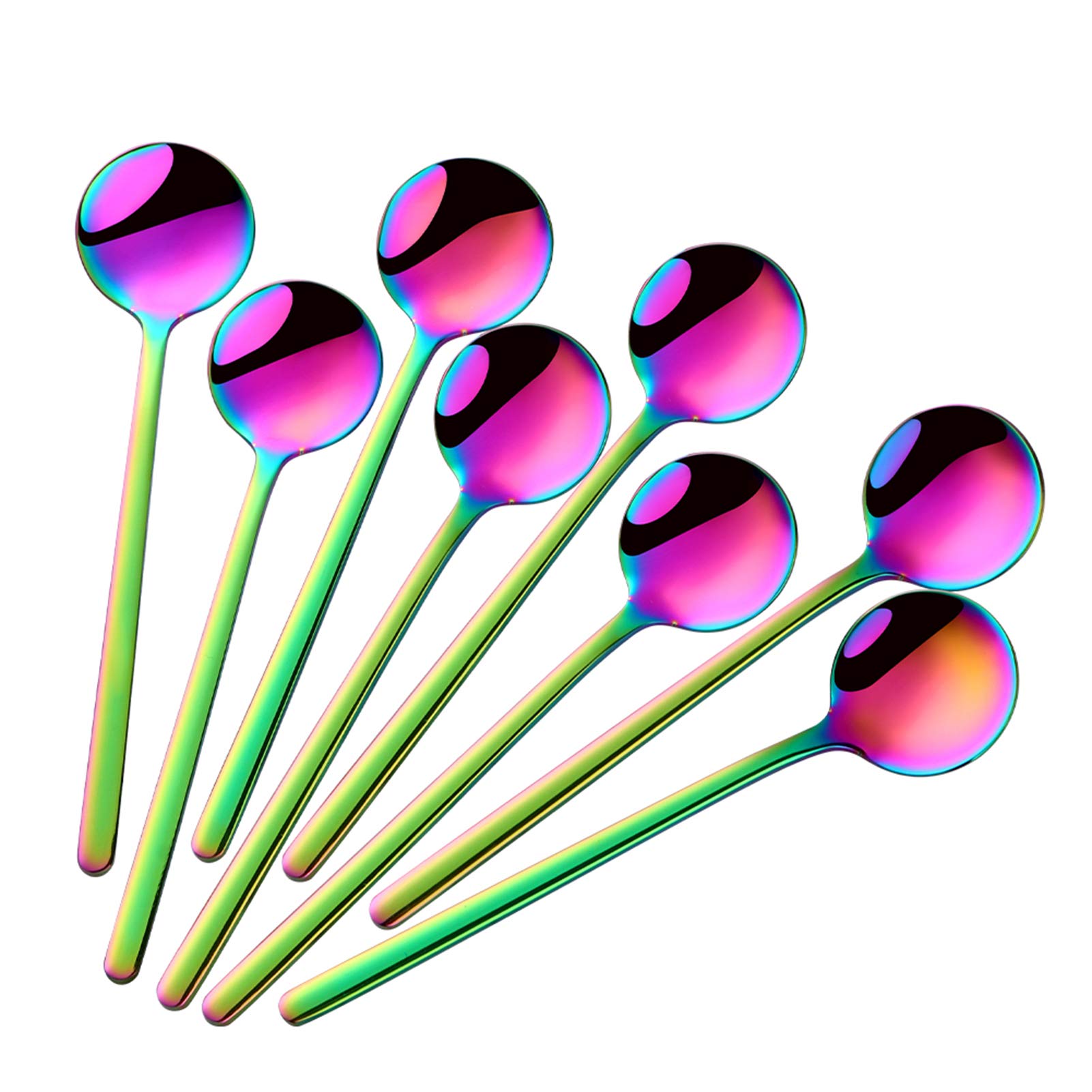 Espresso Spoons Set of 8, GOGOJOY Cute Small Coffee Spoons, 18/10 Stainless Steel Rainbow Demitasse Spoons for Tea, Dessert, Appetizer, 5.1-inch
