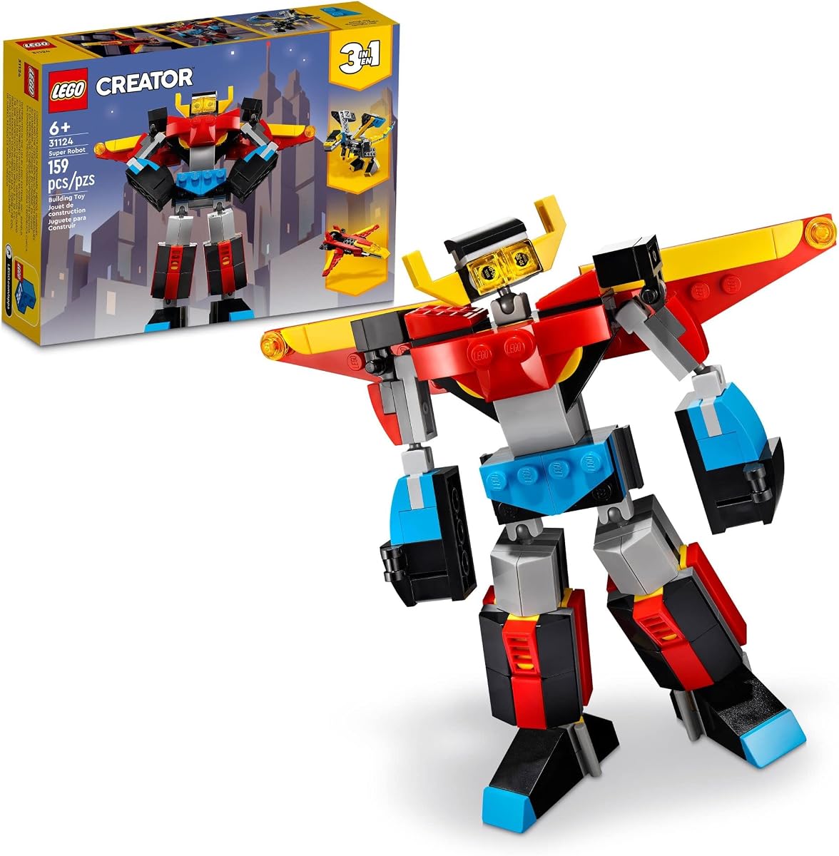 Creator 3 in 1 Super Robot Building Kit, Kids Can Build a Toy Robot or a Toy Dragon, or a Model Jet Plane, Makes a Creative Gift for Kids, Boys, Girls Age 7+ Years Old, 31124
