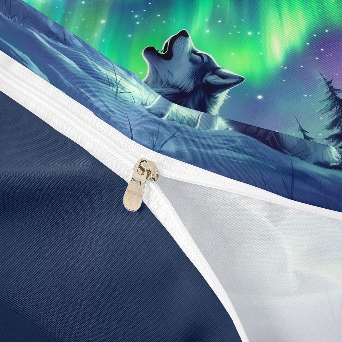 Erosebridal Aurora Wolf Toddler Duvet Cover Dreamy Aurora Galaxy Sky for Boys Kids Bedding Set Wildlife Animal Themed Comforter Cover,Northern Lights Forest Bed Set