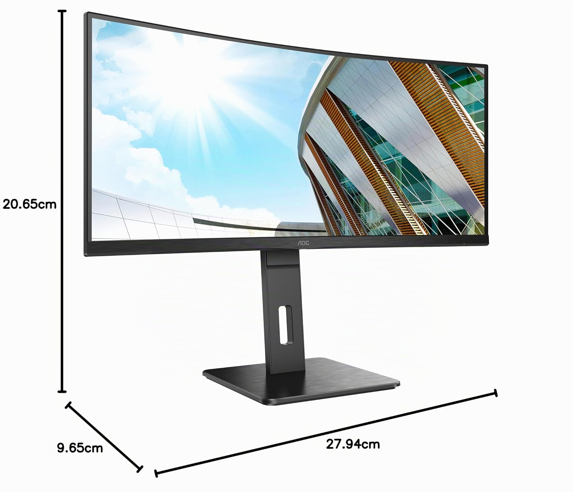 AOC CU34P2a - Monitor Curvo da 34 pollici (HDMI, DisplayPort, hub USB, 3440 x 1440 px, 100 Hz, FreeSync), Nero