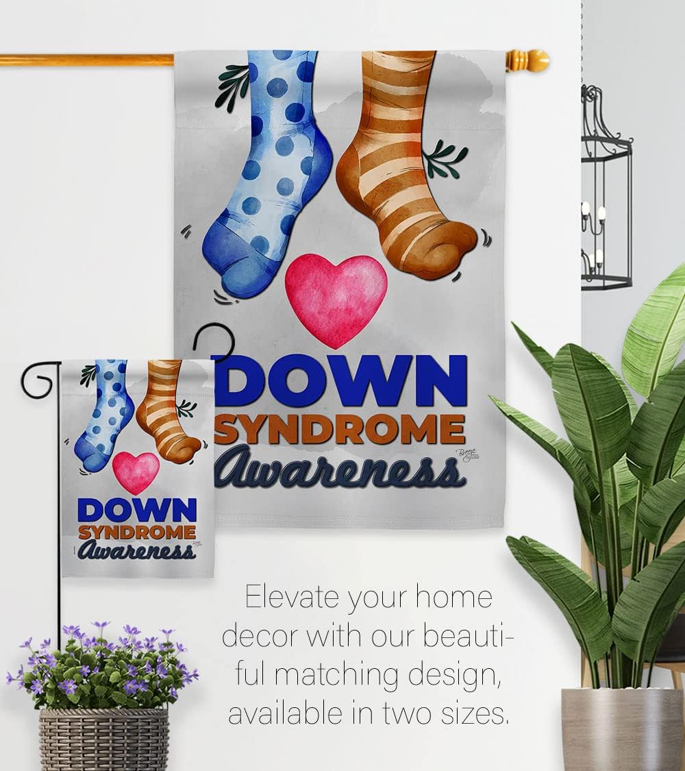 Down Syndrome Awareness Garden Flag - Set Wall Hanger Support Inspirational Survivor Ribbon Prevention Cancer Autism Breast BLM - Wall Art Banner Small Garden Yard Gift Home Decoration Made In USA