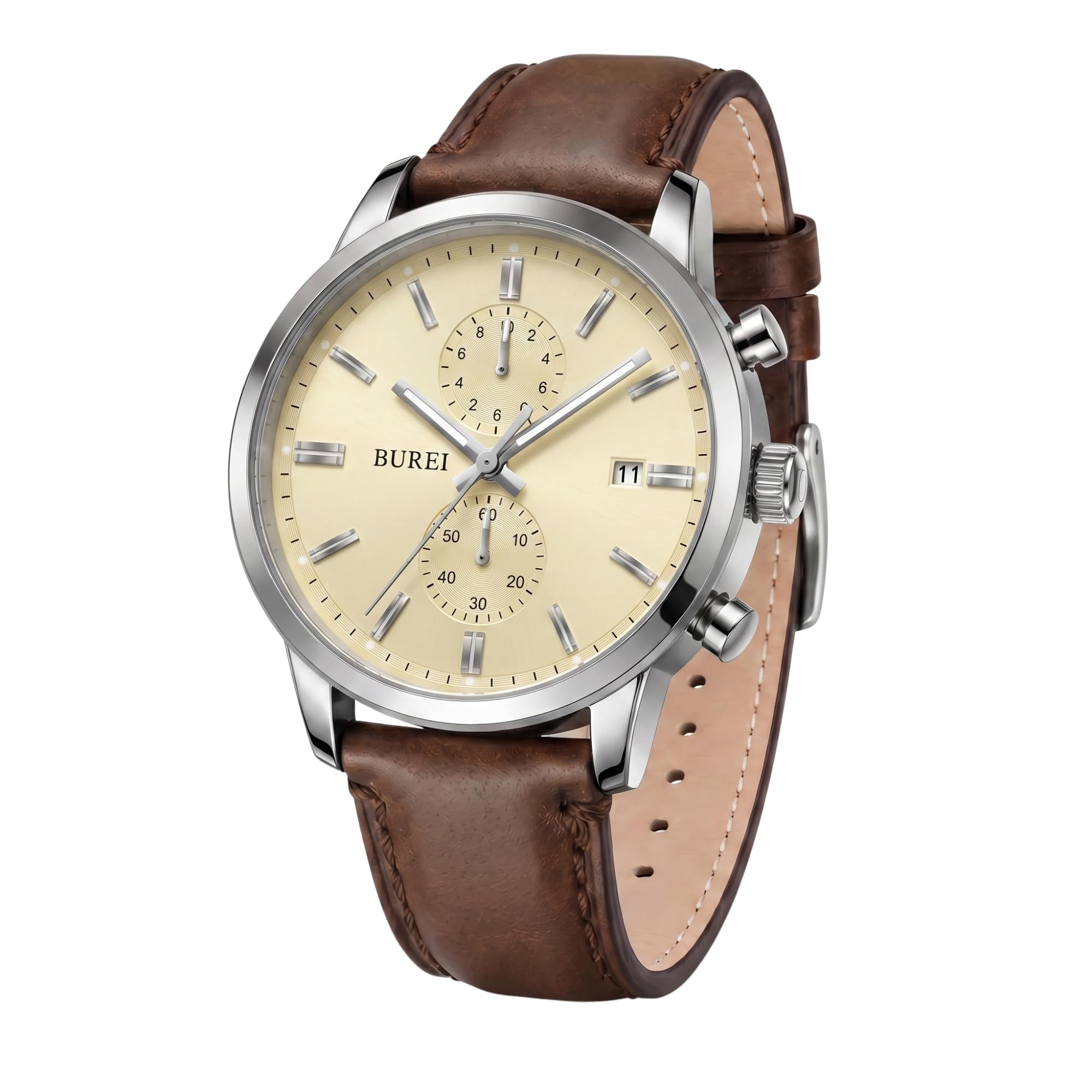 BUREI Montre chronographe à quartz pour homme - Montre classique cool et légère - Cadeau pour papa, mari, petit ami