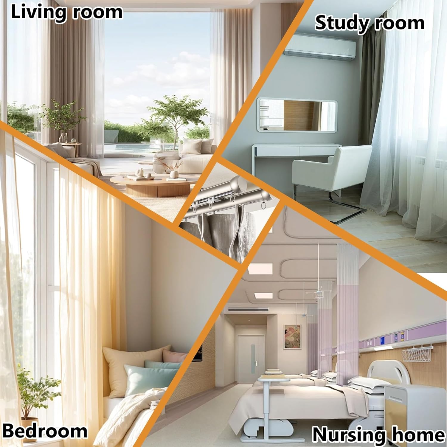 Sliding Double Curtain Track System, Ceiling Mounted Aluminum Rails with Silent Gliders, for Bedroom, Kitchen, Room Divider, Window(Gold,1.4m(4.6ft))