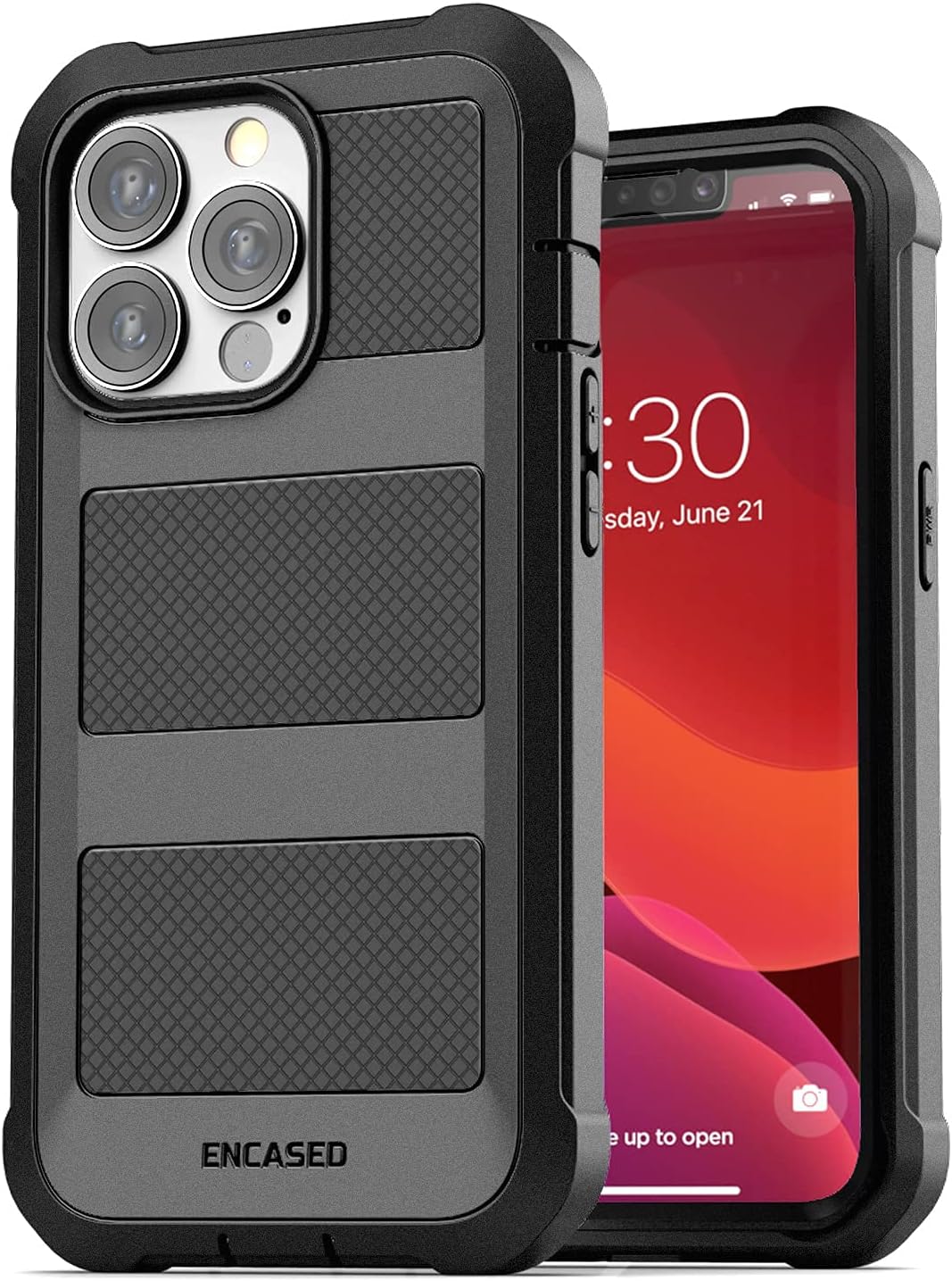 Encased FalconShield Case Designed for iPhone 13 PRO Case with Built-in Screen Protector and Belt Clip (Black)
