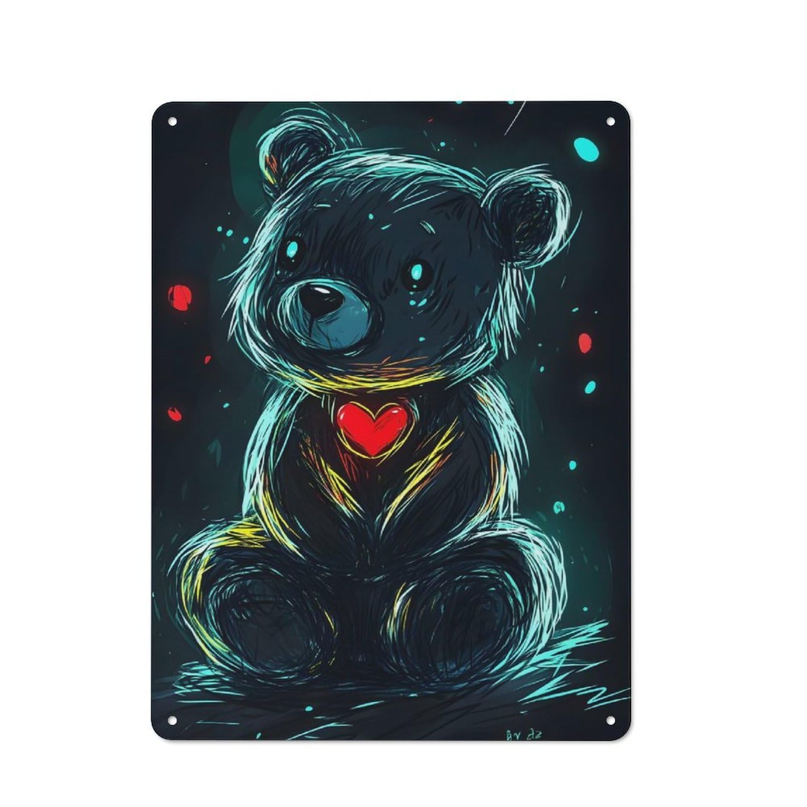 Junmoney Style-5 Vintage Neon Teddy Bear Tin Sign 40X30cm, Shed Wall Plaque For Garage, Workshop, Shed Or Utility Room