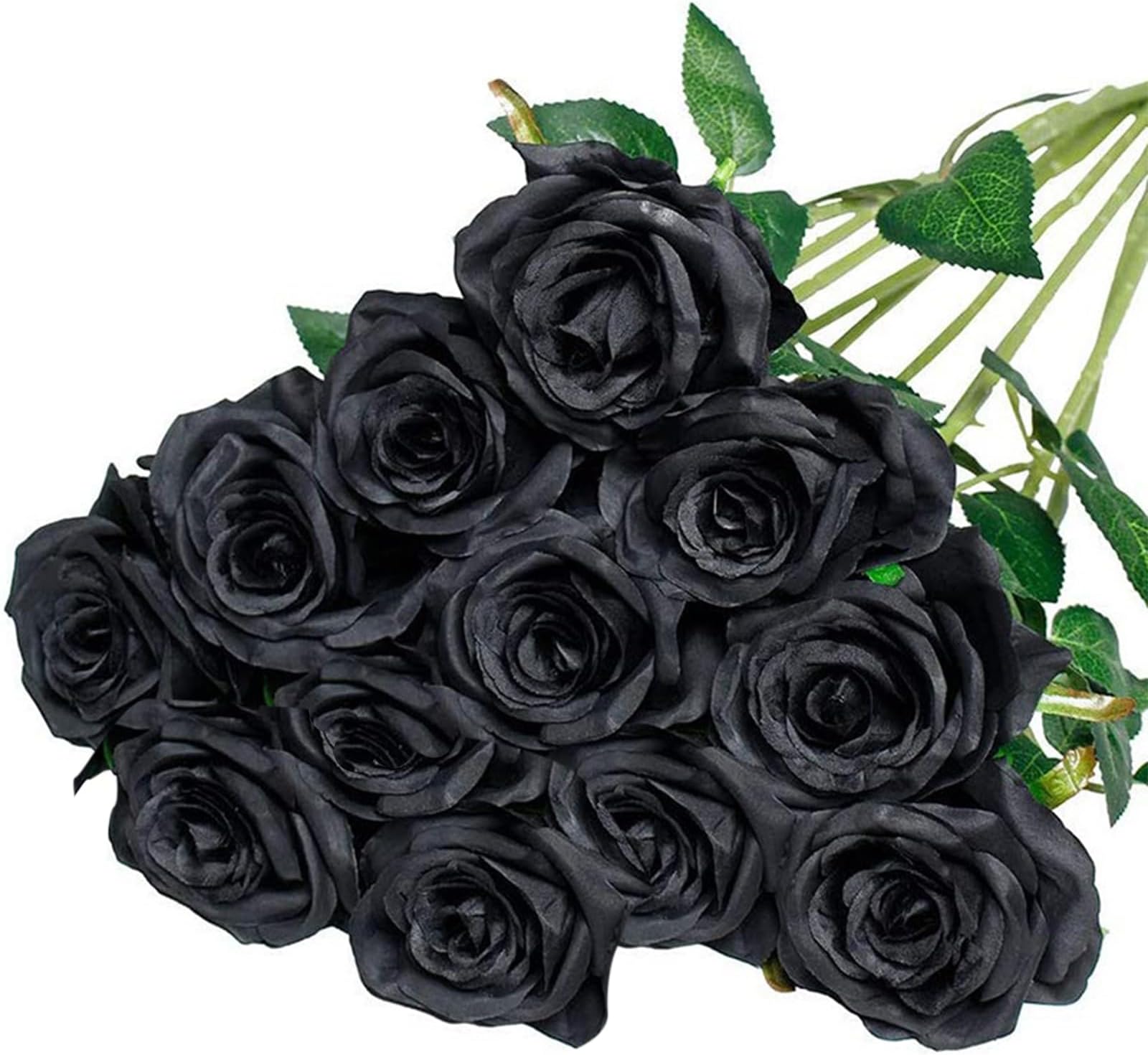 12 Pcs Black Artificial Roses, Realistic Silk Flowers Single Long Stem for Wedding Bouquet Bridal Centerpieces, Home Table Hotel Office Party Floral Arrangement Decoration