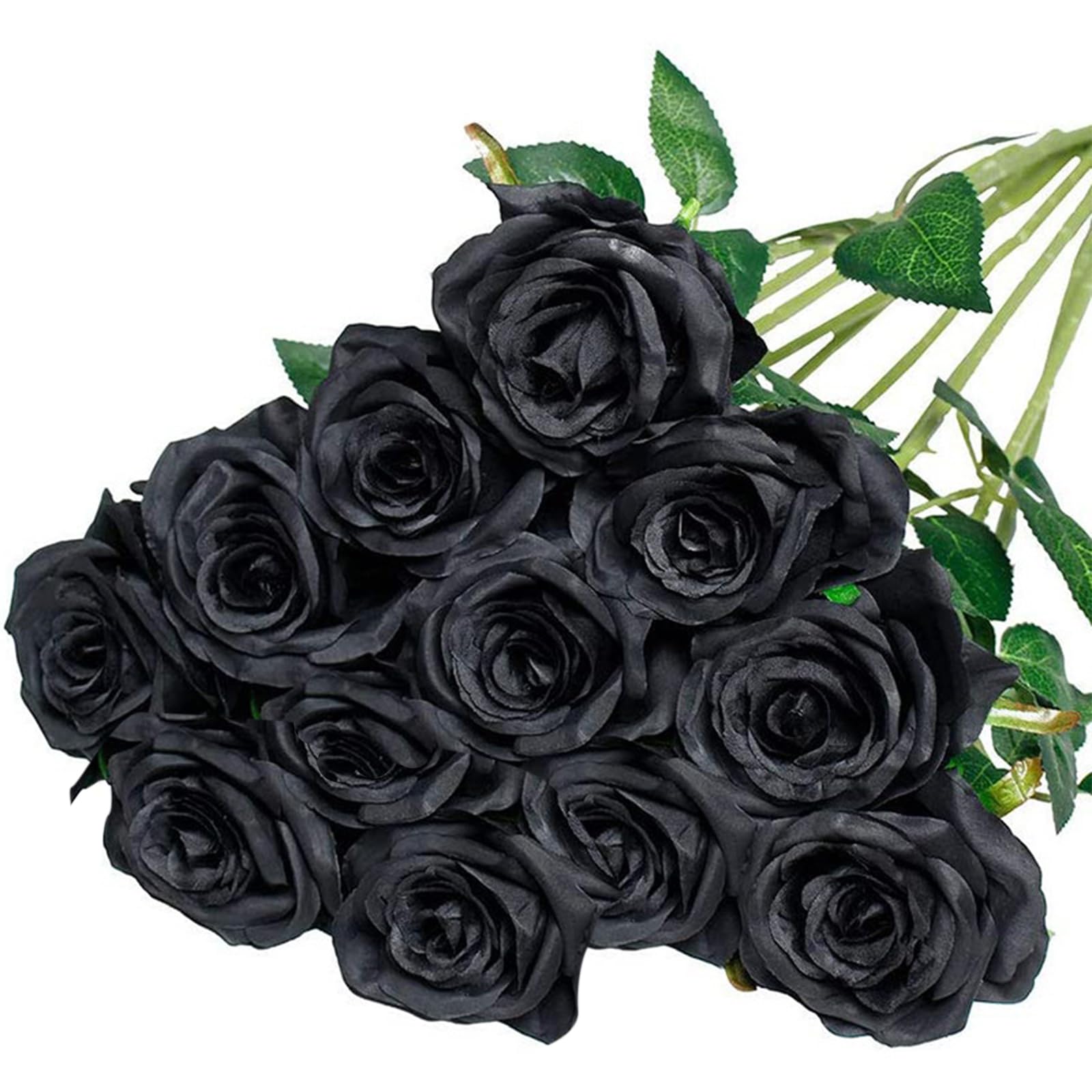 12 Pcs Black Artificial Roses, Realistic Silk Flowers Single Long Stem for Wedding Bouquet Bridal Centerpieces, Home Table Hotel Office Party Floral Arrangement Decoration