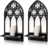 Set of 2 Gothic Arched Church Wall Sconces - Premium Wooden Candle Holders for Living Room, Bathroom, Farmhouse Decor
