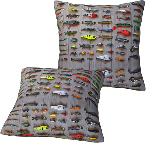 Fundas de almohada con diseño de cebo para pesca, fundas de almohada cuadradas de doble cara para sofá, fundas de cojín de 18 x 18 pulgadas para