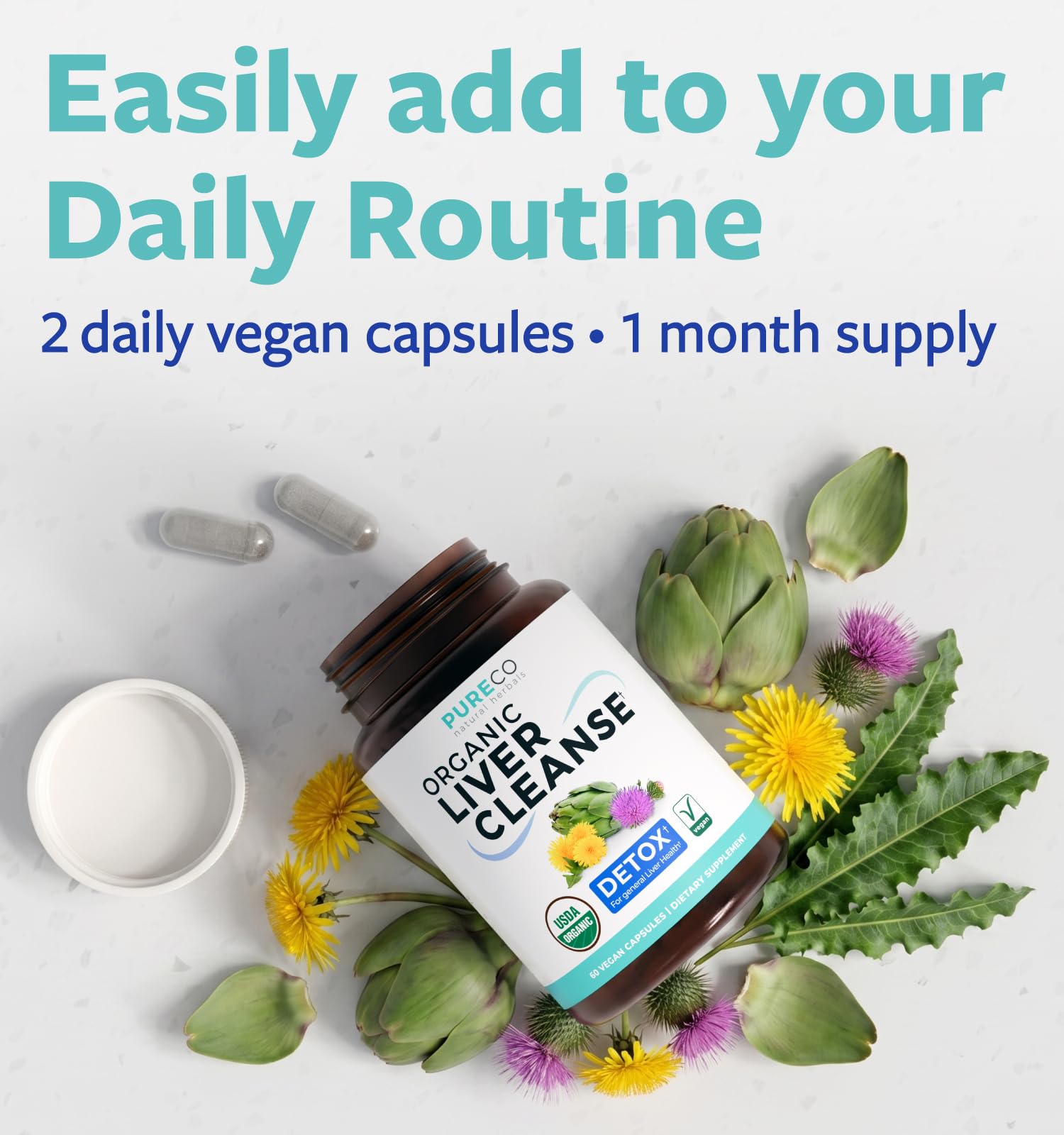USDA Organic Milk Thistle and Dandelion Root - Silymarin Milk Thistle Liver Detox Cleanse Formula with Artichoke Extract for Comprehensive Liver Support - Vegan Non-GMO & Lab Verified (1 Month Supply) — Amazon image 4