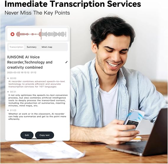 AI Voice Recorder, Transcribe, Summarize Note Voice Recorder with APP Control, Supports More Than 100 Languages, AI Note Taker for Calls, Lectures, Meetings (128G)