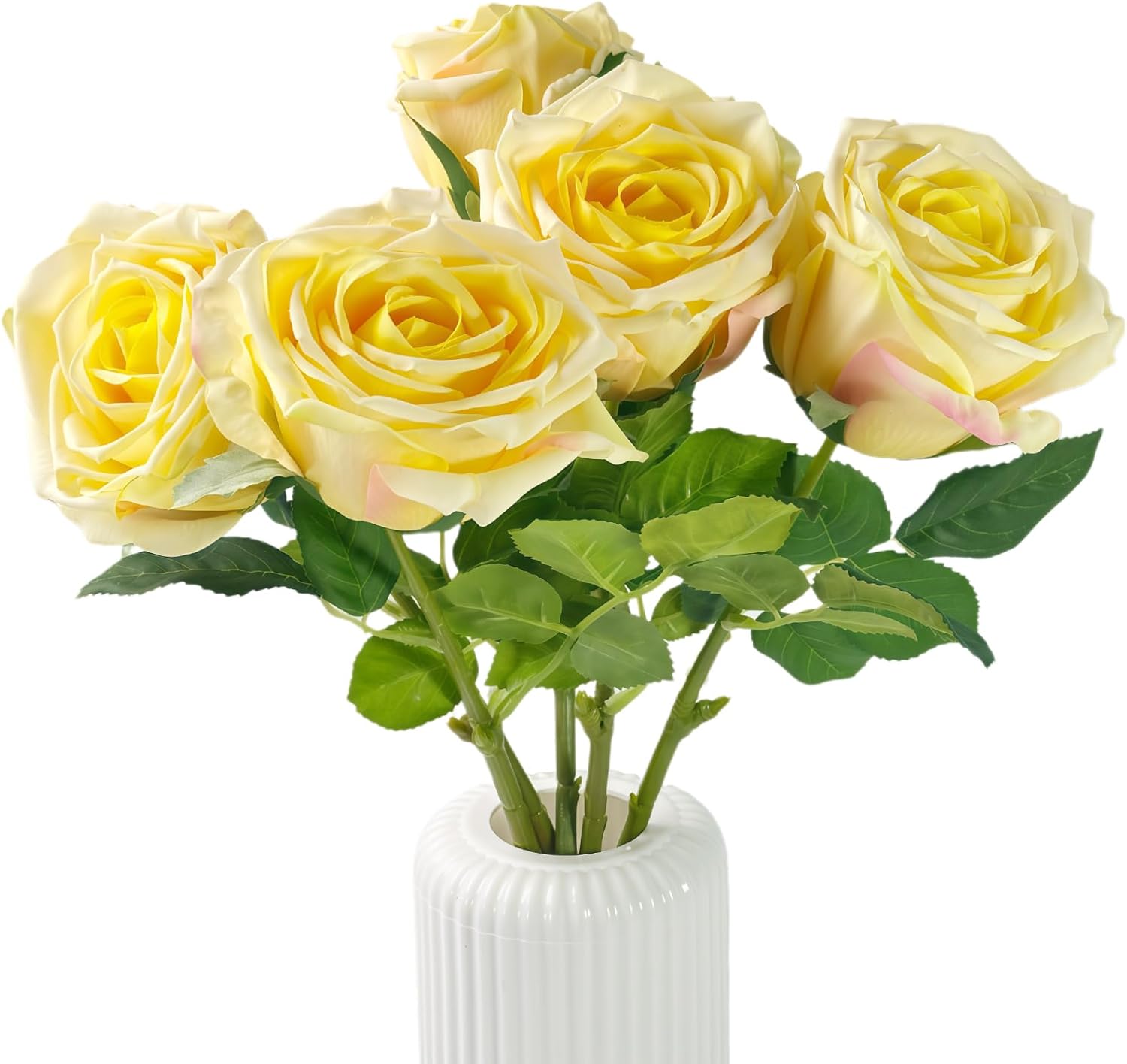 5Pcs Yellow Artificial Austin Rose Peony Silk Flowers - Real Touch Lifelike Fake Latex Roses with Stems for Home Decor, Wedding Centerpieces, DIY Floral Arrangements