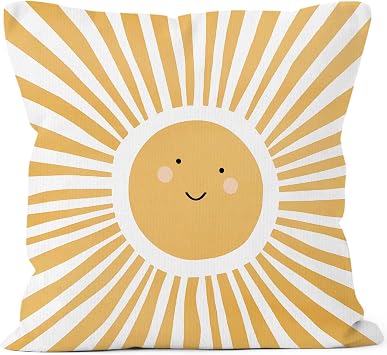 Yellow Boho Sun Throw Pillow Covers 18x18, Sunshine Decor Pillow Cases Gifts for Playroom Classroom Nursery Kids Room Bedroom, Bohemian Sun Decorative Square Pillowcases for Couch Bed Sofa