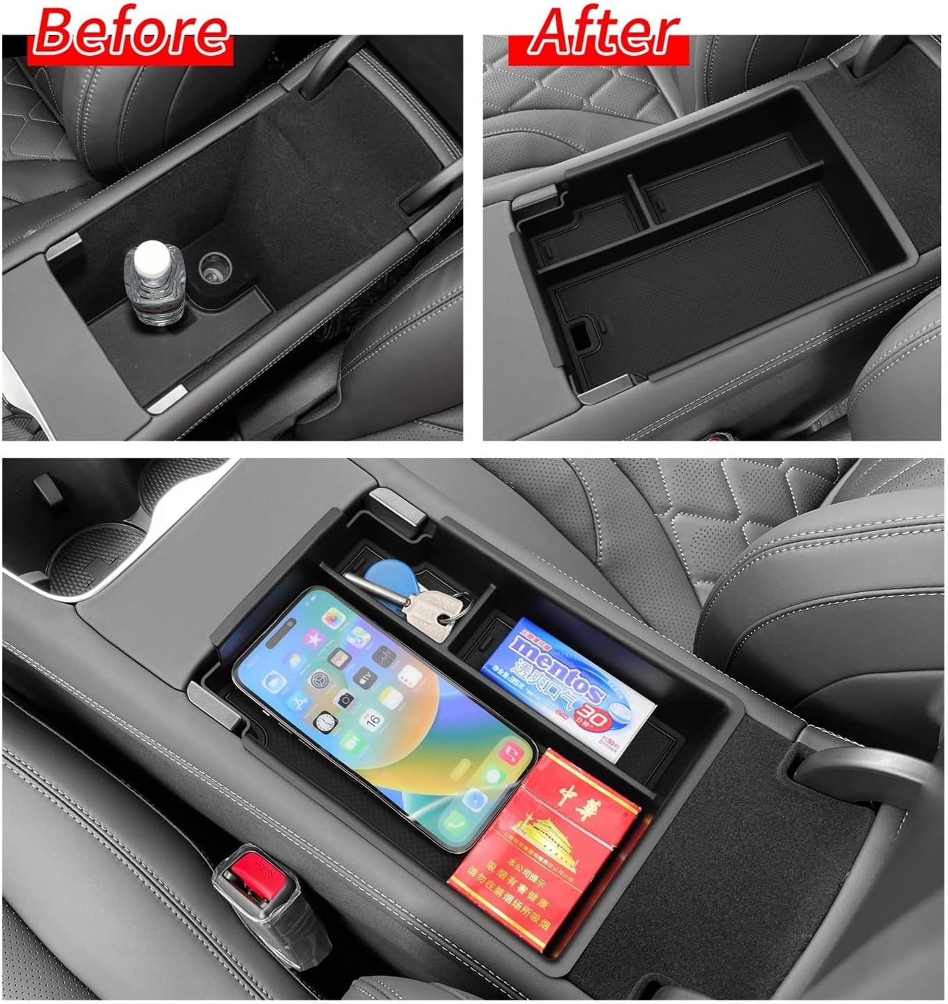 Compatible with BYD Sealion 7 2024 2025 Storage Box Car Tray Cup Box Anti-Slip Pad Organizers Interior Accessories Tidying Black(24Sealion7 C-Box)