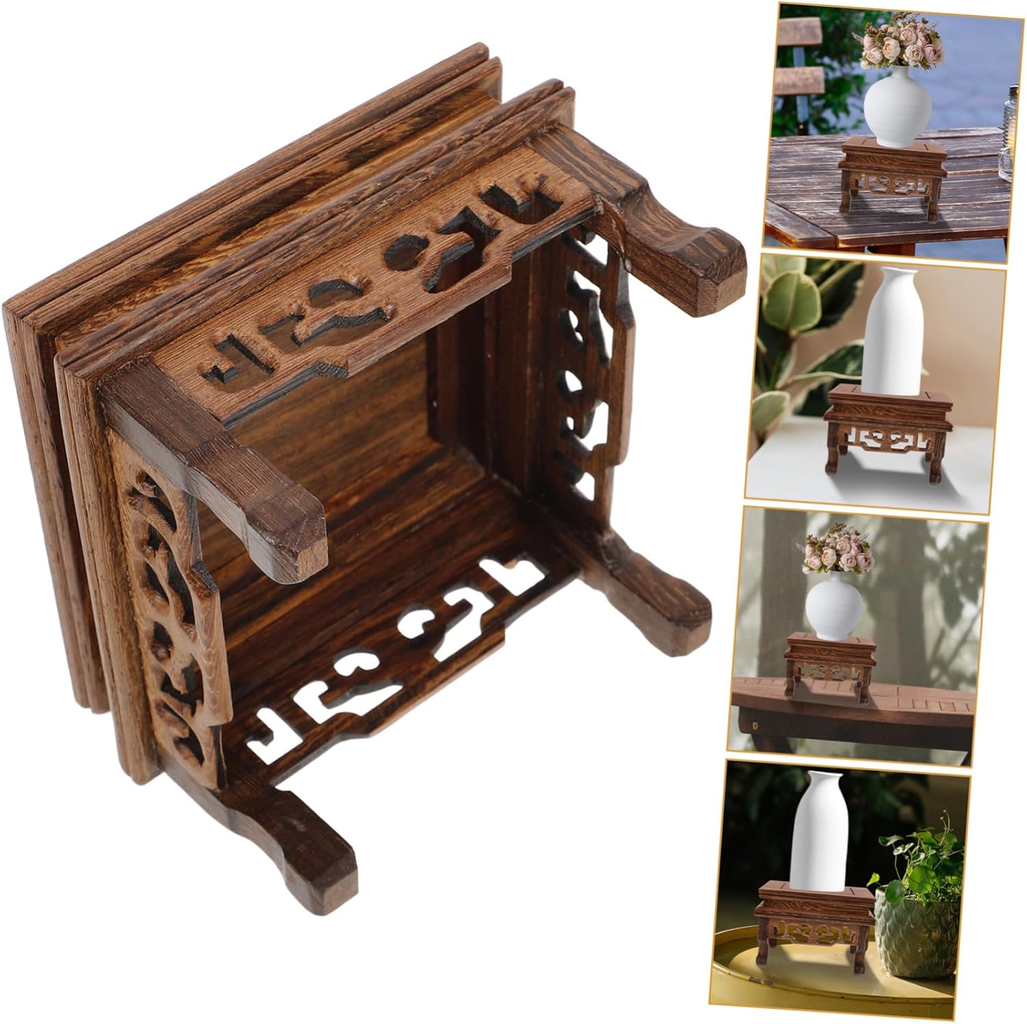 POPETPOP 5pcs Wooden Plant Stand for Indoor Use Elegant Chicken Wing Riser for Flower Pots Display and Home Decor and Space-saving Plant Holder