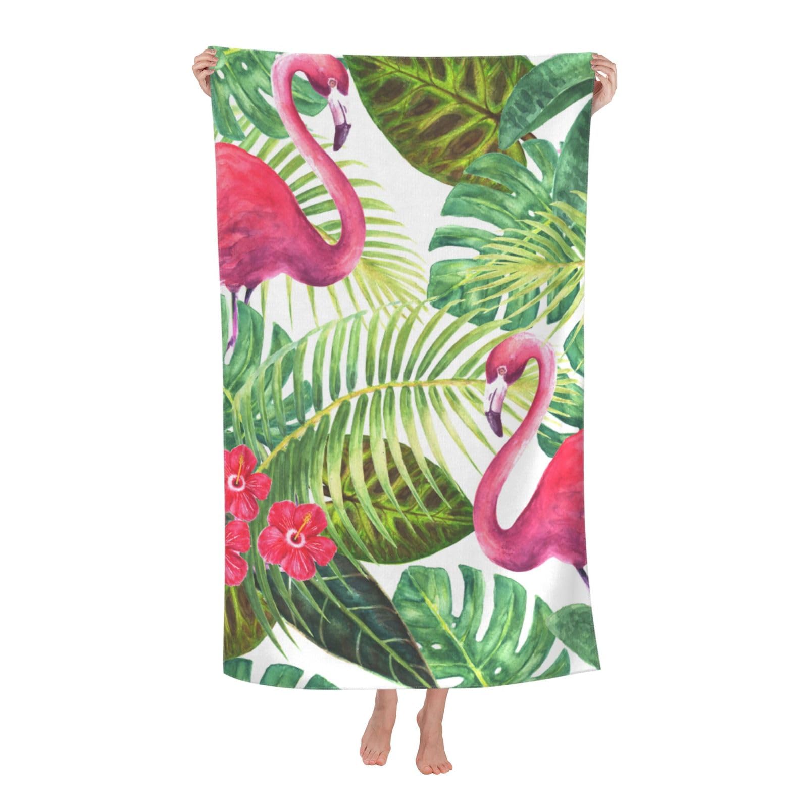 LSRCPD Beach Towel Tropical Pink Flamingos Microfiber Beach Towels Blanket Oversized Tropical Big Extra Large XL Pool Towels Quick Dry Sandproof for Women Girls Kids