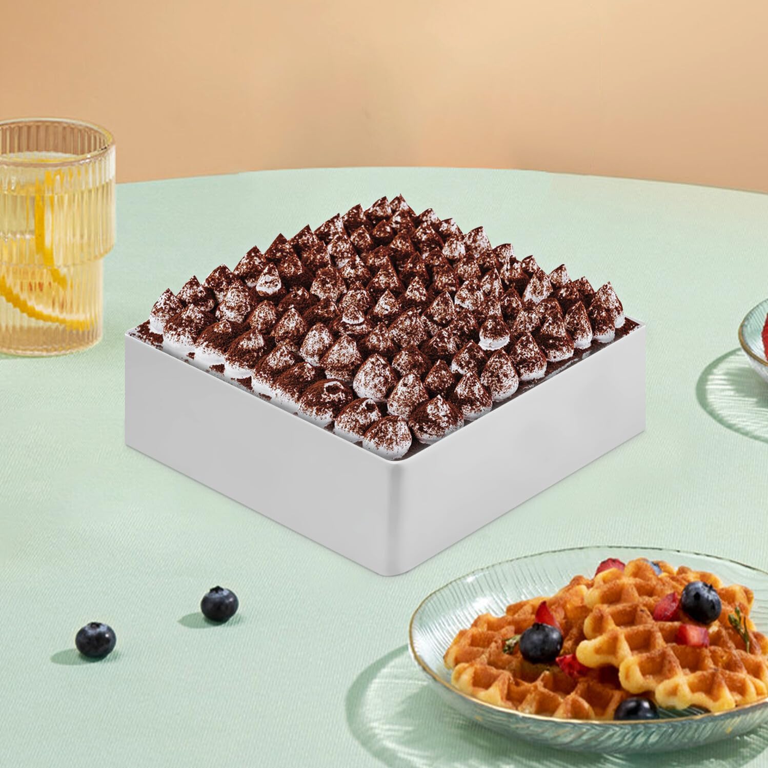 FUOYLOO Stainless Steel Square Cake Ring Mold Measurement Marks for Baking Mousse, Pastry, and Cookie Dough (Silver) image 4