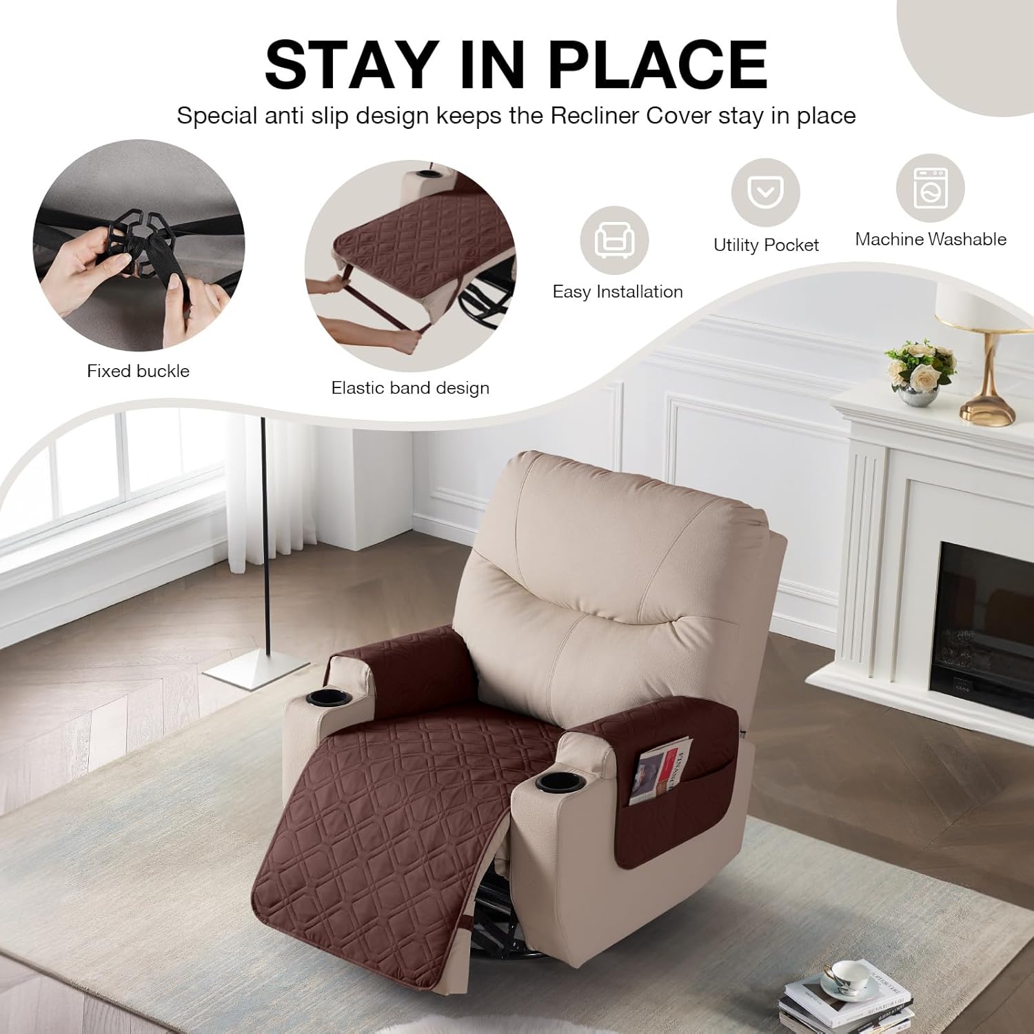 VANSOFY Recliner Chair Covers 100% Waterproof, Upgraded Split Design Furniture Protector for Pets, Dogs(Coffee)