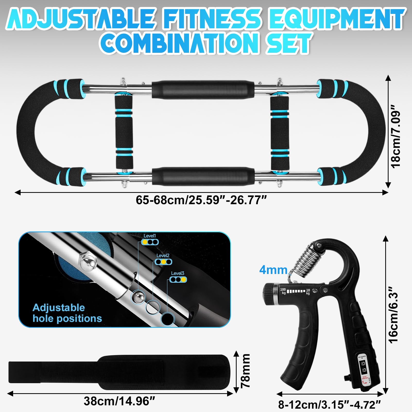 KATLIKU Allenatore per Braccia Regolabile 3-in-1 con Contatore & Fasce da Polso, Resistenza Regolabile 30–50 kg, Attrezzo Fitness per Uomo per Allenamento a Casa & Potenziamento di Petto e Spalle