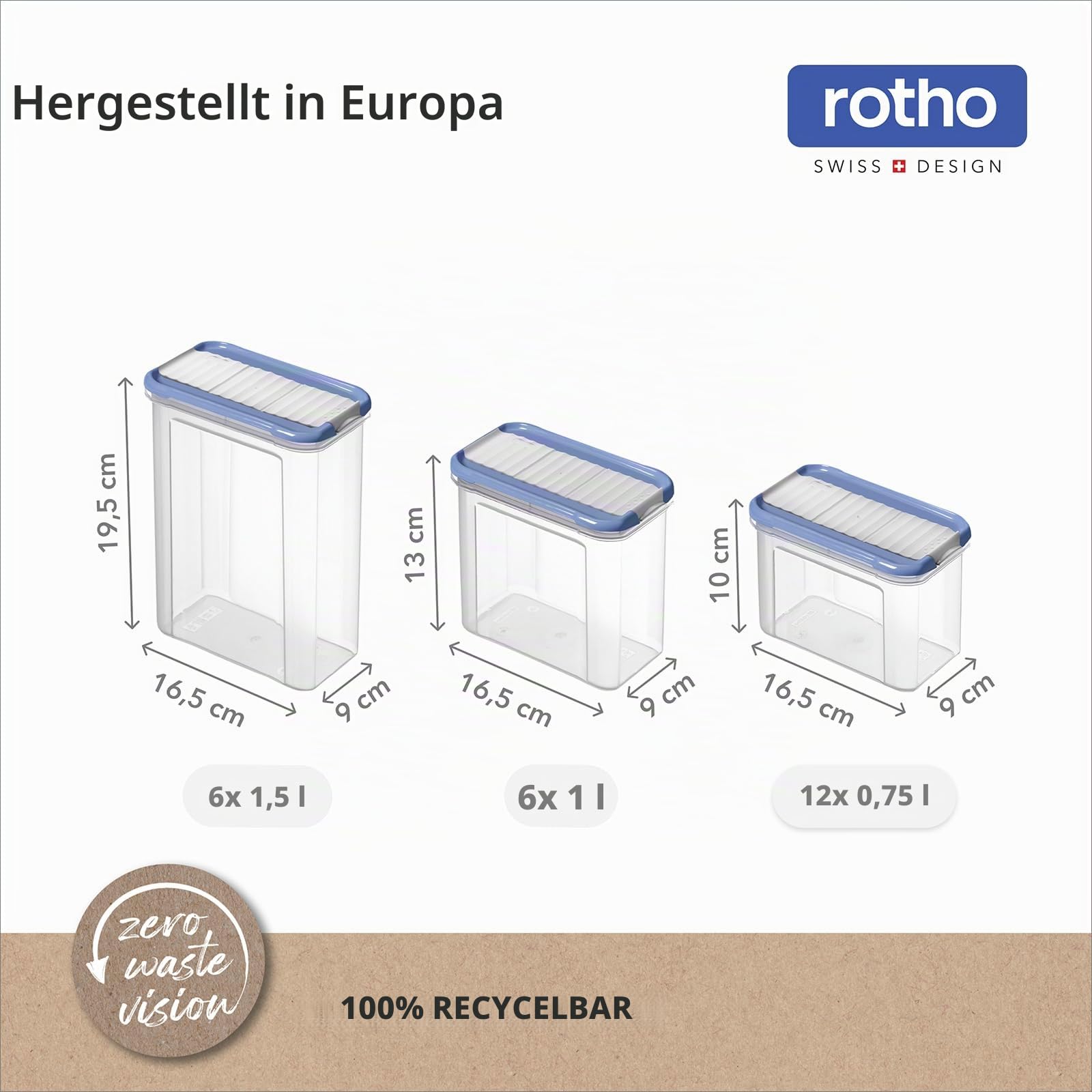 Rotho DOMINO Vorratsdosen 24er Set mit dichtem Klappdeckel transparent Blau