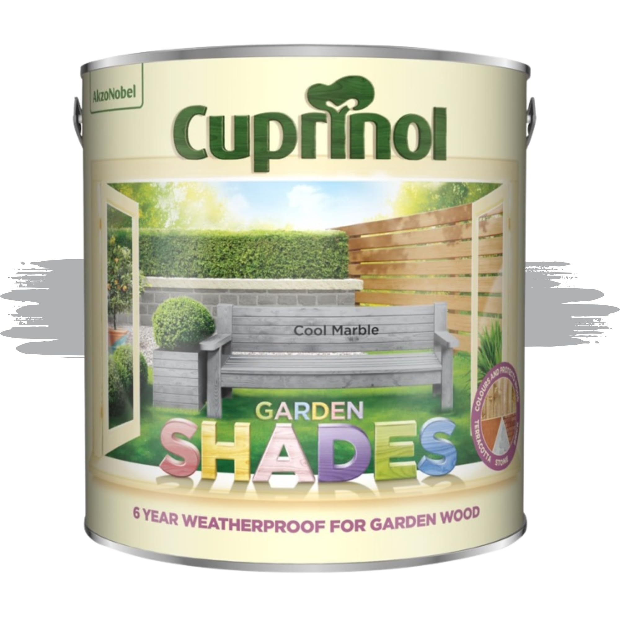 AOC24 Garden Fence Shade Paint - Exterior Wood Paint for Sheds, Fences - Water-Based, Quick Drying 1 Hour - Use on Wood, Terracotta, Stone, Brick - Outdoor Garden (Cool Marble, 2.5 Liters)