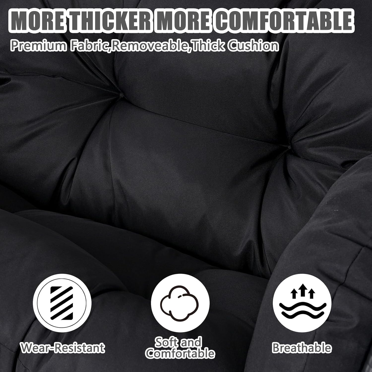 Double Egg-Shaped Hammock Chair with Stand Swing Egg Chair, Wicker Hanging Chair with Washable Cushion Sturdy Metal Stand, 600lbs Capacity for Indoor Outdoor Patio Living Room Etc(Black+Black)