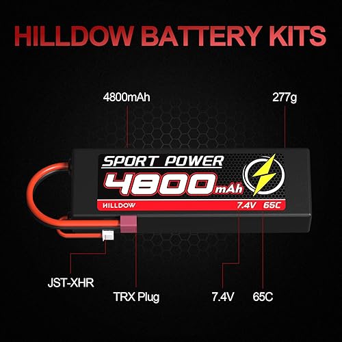 Miniatura 2 de Hilldow Batería Lipo RC de 7.4 V 2S 65C 4800 mAh Lipos Hard Case Baterías recargables con conector Traxas para automóviles 18 110 RC Vehículos de