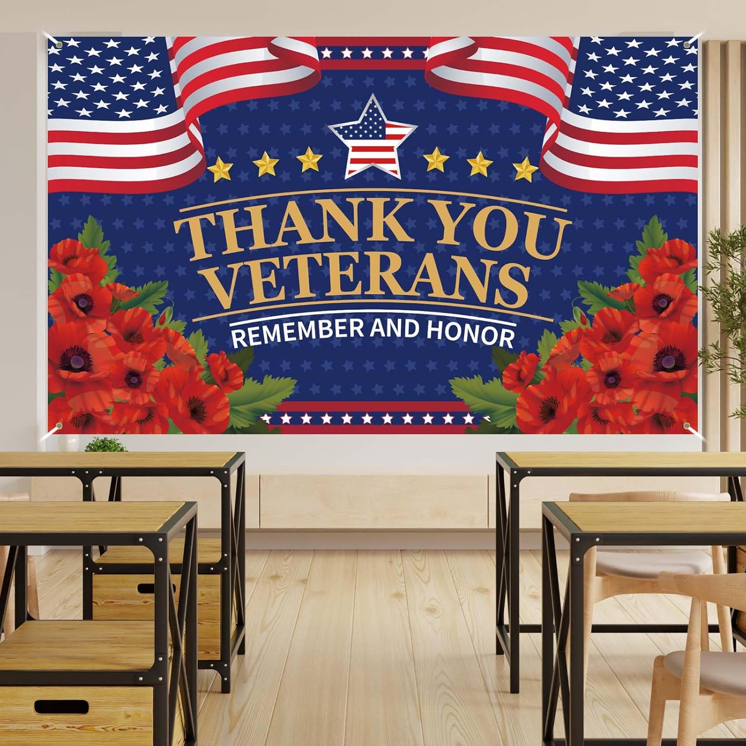 Veterans Day Decorations Photography Red Poppies Thank You Veterans Day Banner 4th of July Patriotic Fourth of July Backdrop Remember and Honor Decorations and Supplies for Party - Image 6