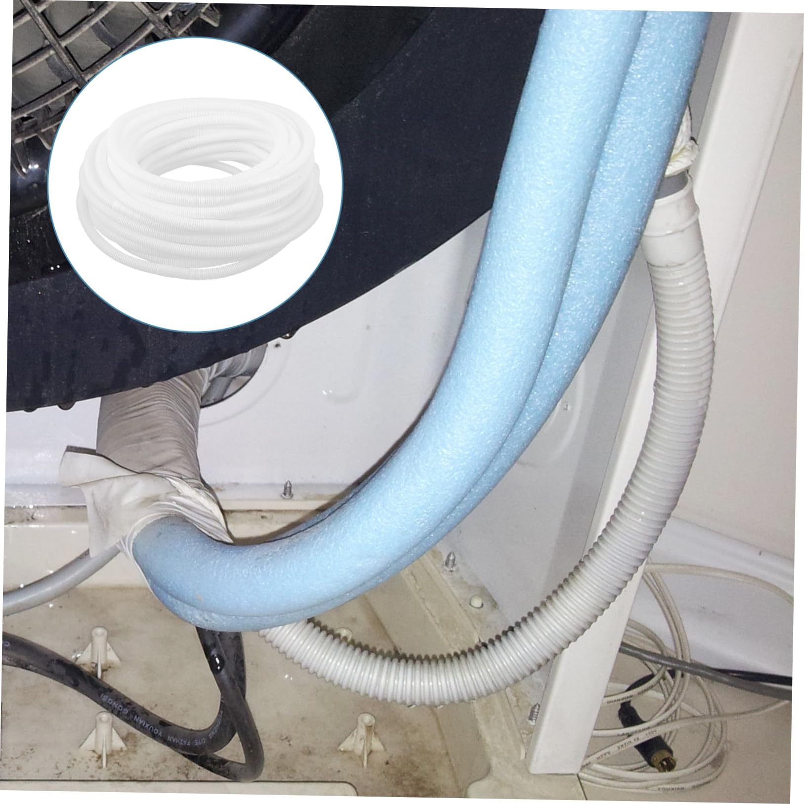 Tubo di Scarico Condizionatore Bianco Hdpe a Doppio Strato | Drenaggio Efficiente, Previene Accumuli, Atmosfera Estiva, Tubo Flessibile di Scarico e Fascetta