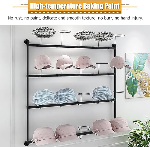 Miniatura 5 de LZMZMQ Perchero de metal para sombreros de pared, torre de exhibición de 4 niveles para pelucagorra, con ganchos móviles para sombreros, 39.3