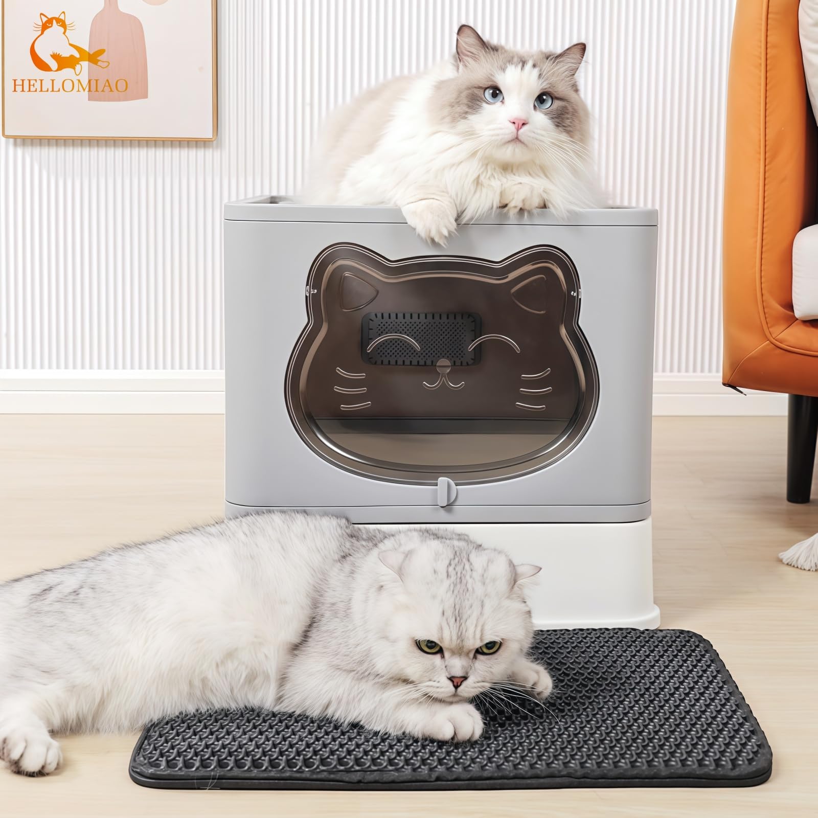 Vollständig Geschlossene Geruchsfreie Indoor-Katzentoilette mit Dach/Deckel,Katzenklo in Groß,Cat Litter Box Schubladensystem & Klappbar mit Praktischer Katzenstreuschaufel