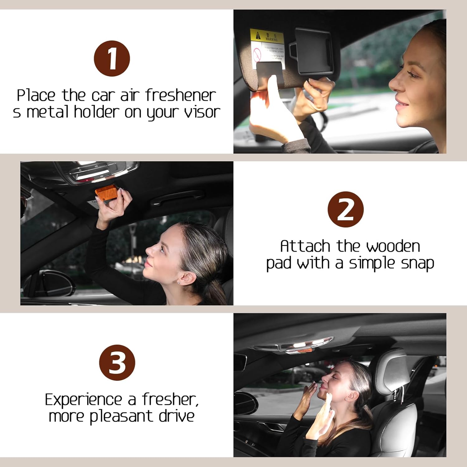 Car Air Freshener-The Original Wood Air Freshener-Car Odor Eliminator for Visor Clip-Long Lasting Scent,Vehicle Scent Diffuser for Truck & SUV-Pack of 4 (Teak-Amber-Cabana-Grove) INCLUDED 2 CLIPS