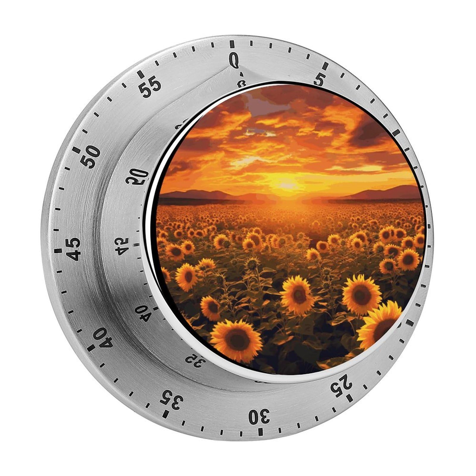 Adfgyerh Style Sunflower Field Sunset Sea Of Flowers Timer For Cooking, Kitchen Timer Magnetic No Batteries Required, Mechanical Timer With Loud Alarm, For Fitness Baking Exercise Oven