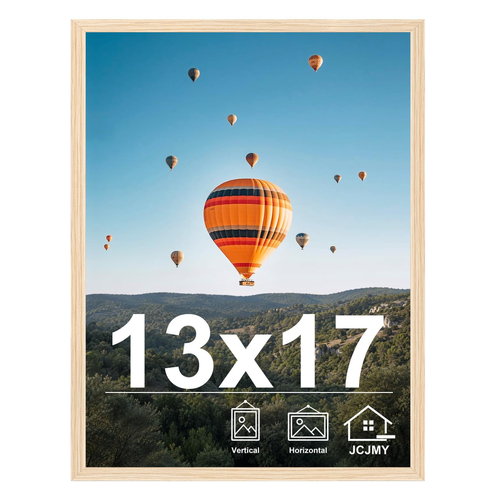 JCJMY 13x17 Picture Frame for Wall Hanging, Wall Mounting Horizontally or Vertically, 13 x 17 Wall Gallery Poster Photo Frame with Shatter Resistant Plexiglass, Natural