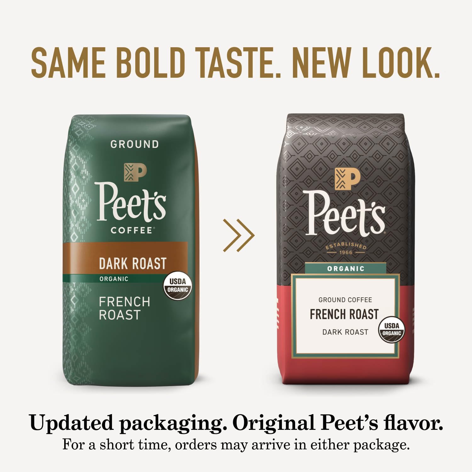 Peet's Coffee, Dark Roast Ground Coffee - Organic French Roast 18 Ounce Bag, USDA Organic, Packaging May Vary