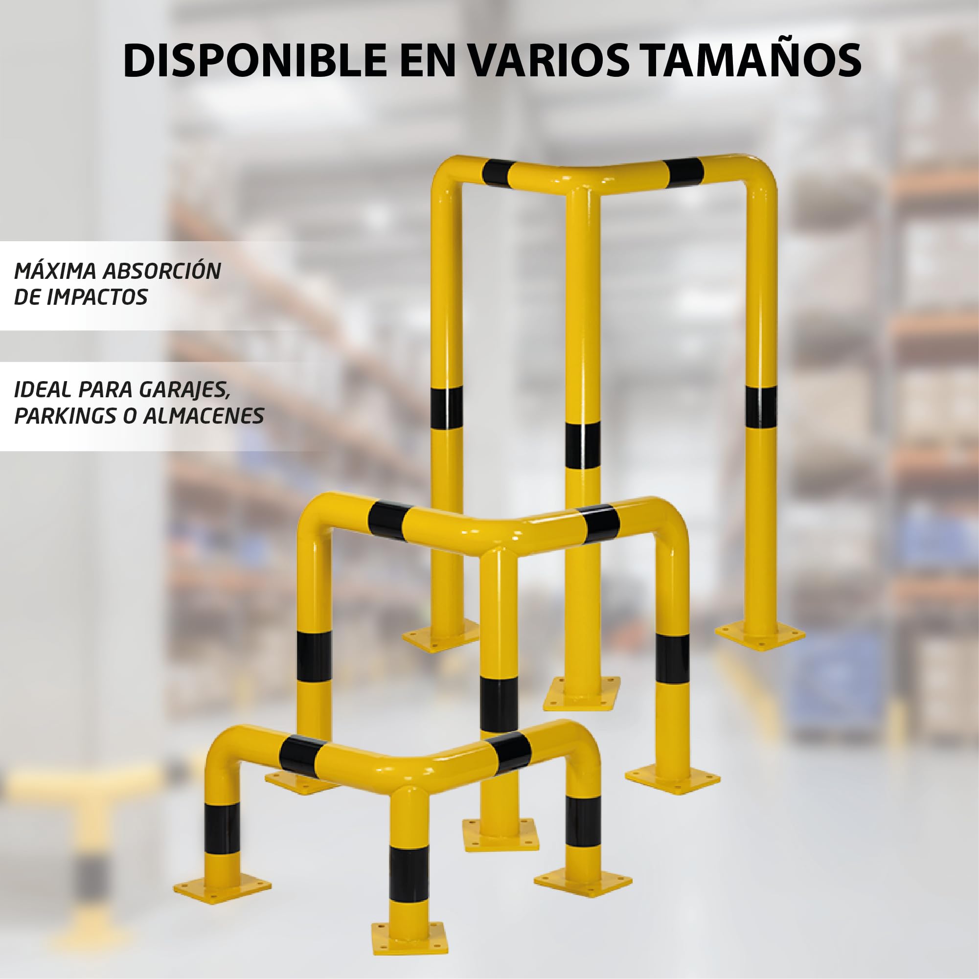 Barrera de Protección Esquinera de Acero Ø75 mm – Protección Industrial - Defensa para Esquinas, Columnas y Maquinaria en Almacenes, Garajes y Parkings – Fijación al Suelo Resistente (Altura 350mm)