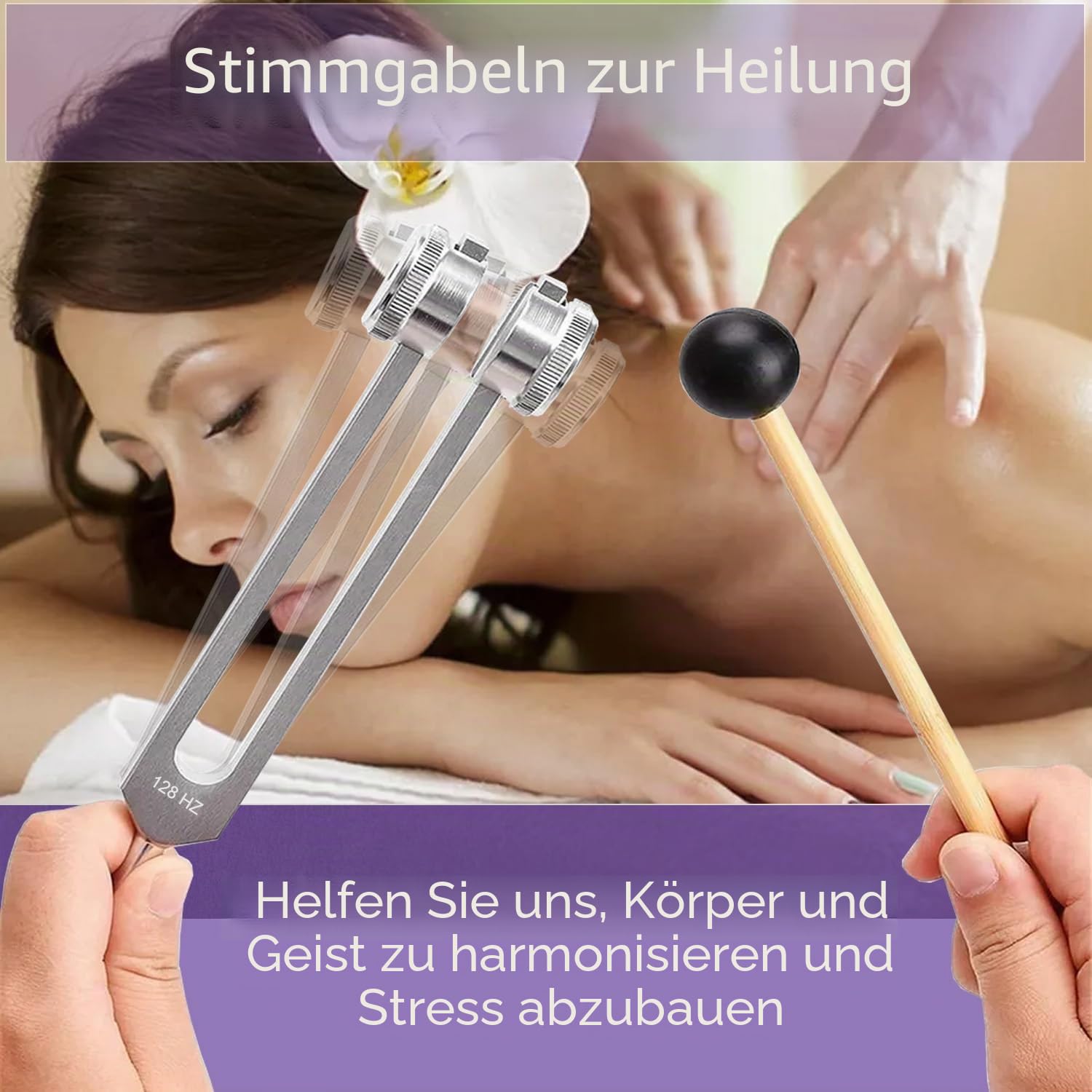 Stimmgabeln für Heilung Set, inklusive 128 Hz, 136 Hz, 256 Hz, 384 Hz & Aktivator, Edelsteinfüße, Yoga und Meditation, Zubehör in medizinischer Qualität, Klangtherapie-Musik-Stimminstrumente mit