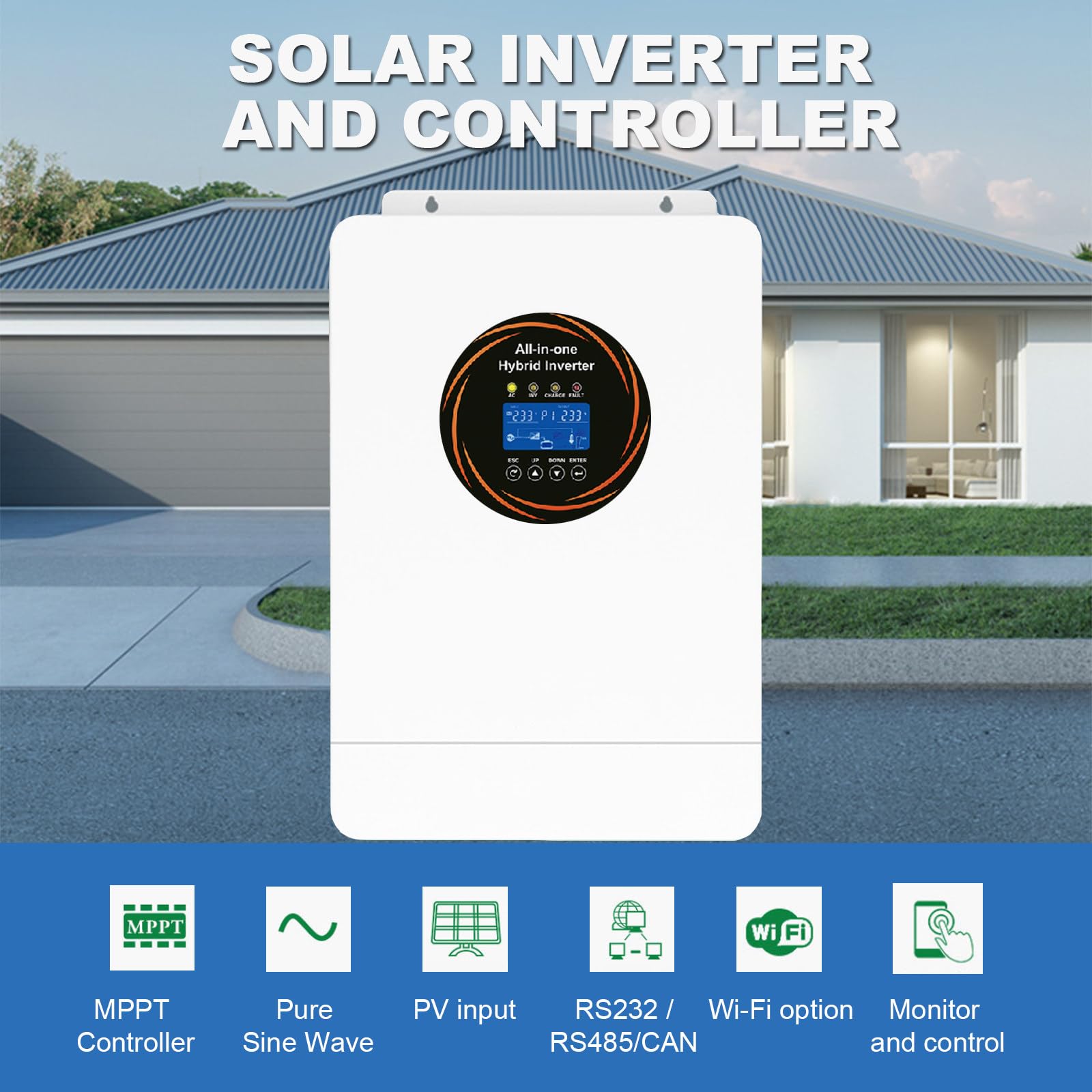 Onduleur Hybride Solaire 5500W/48 V | Onduleur Hybride Avec Contrôleur Mppt 120 A Intégré , Onde Sinusoïdale Pure, Adapté Aux Batteries De Secours Domestiques Et Aux Systèmes Solaires Hors Réseau