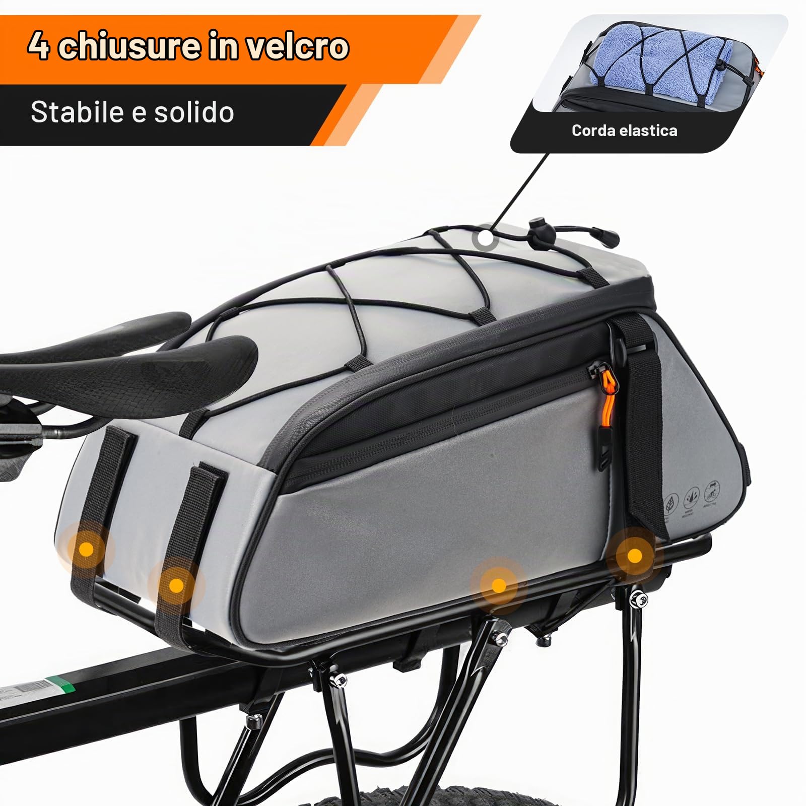 Borsa Laterale per Bici 10L Borse Portapacchi Posteriori per Ciclismo Zaino Borsa Laterale per Biciclette Borsa per Bici Completamente Riflettente Impermeabile Accessori per Biciclette