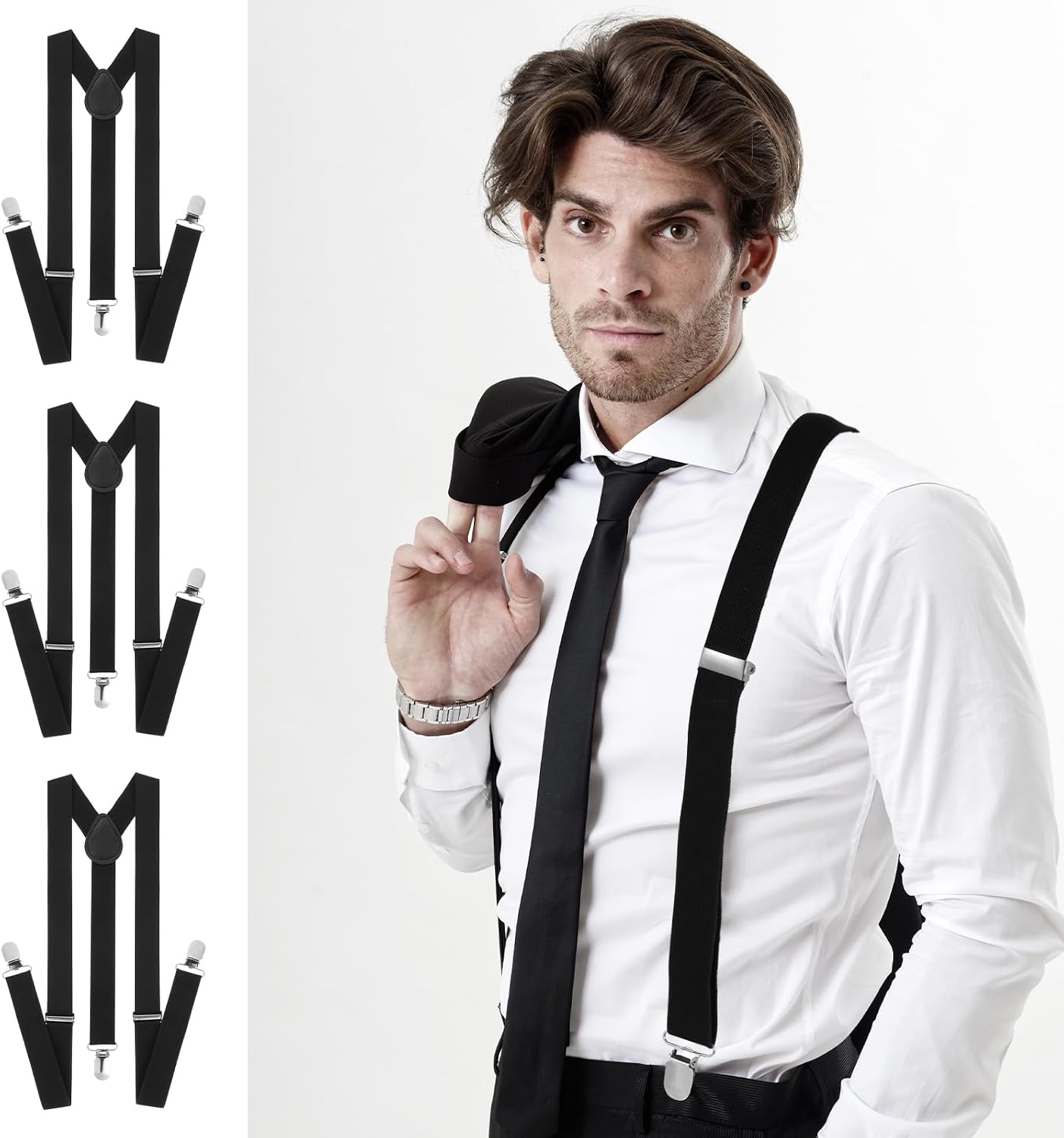 Xthrotsenk 12 Pcs Men's Black Y-Back Suspenders, Adjustable, Heavy Duty with Swivel Hooks, Perfect for Work, Casual & Formal Occasions